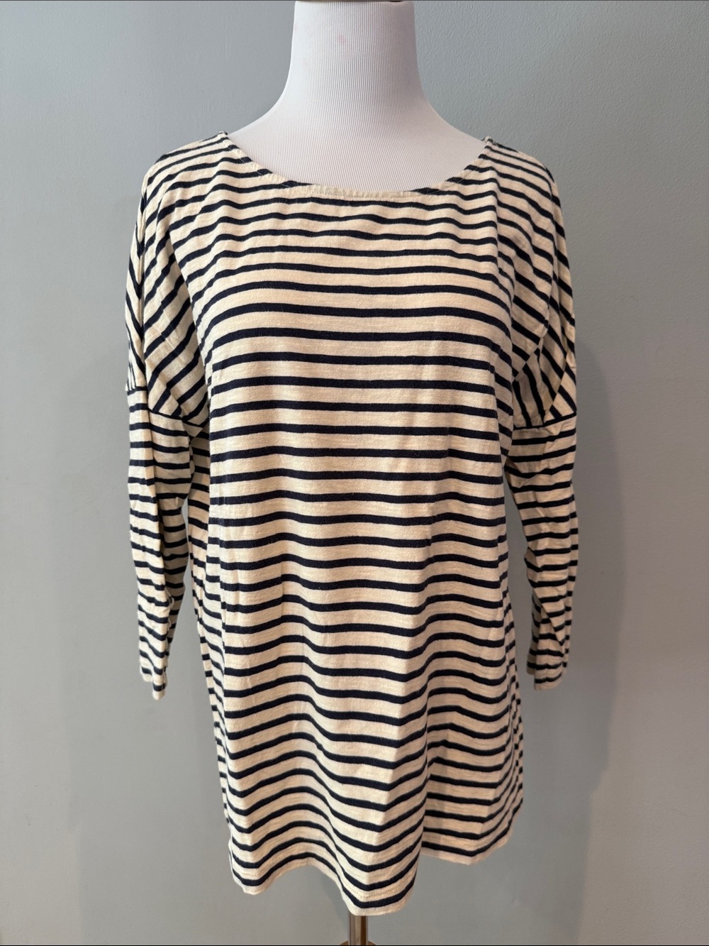 J. Crew Navy and Cream Striped Boatneck Tunic- Medium